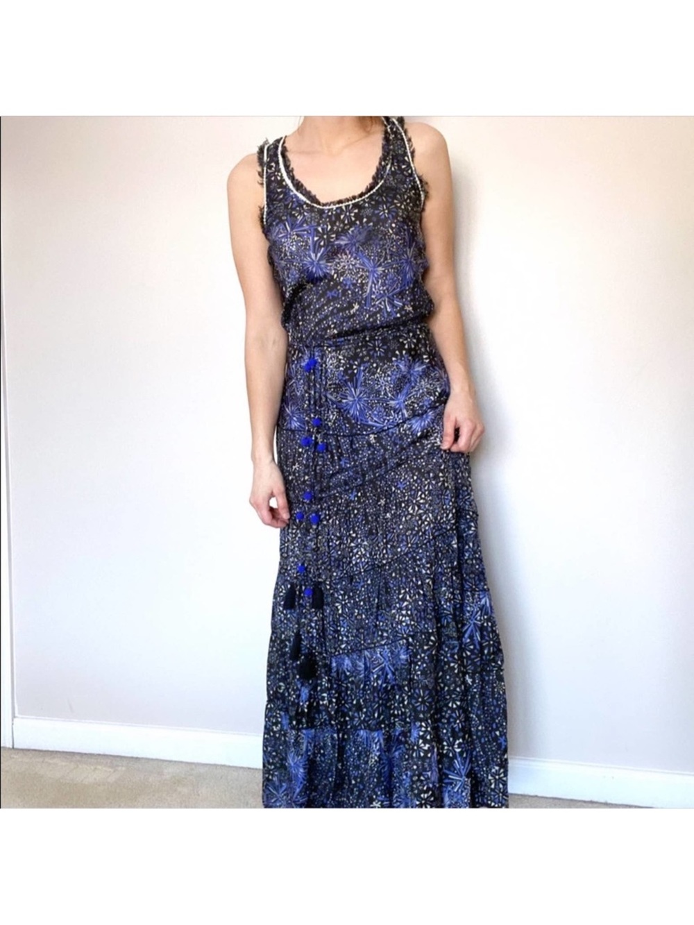 Poupette St. Barth Navy and Royal Blue Printed Maxi Dress